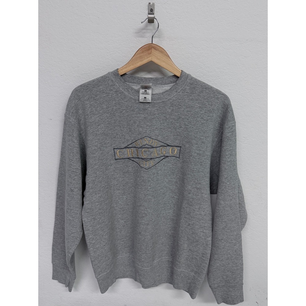 Vintage Fruit of the Loom Chicago Windy City Embroidered Sweatshirt Gray Large